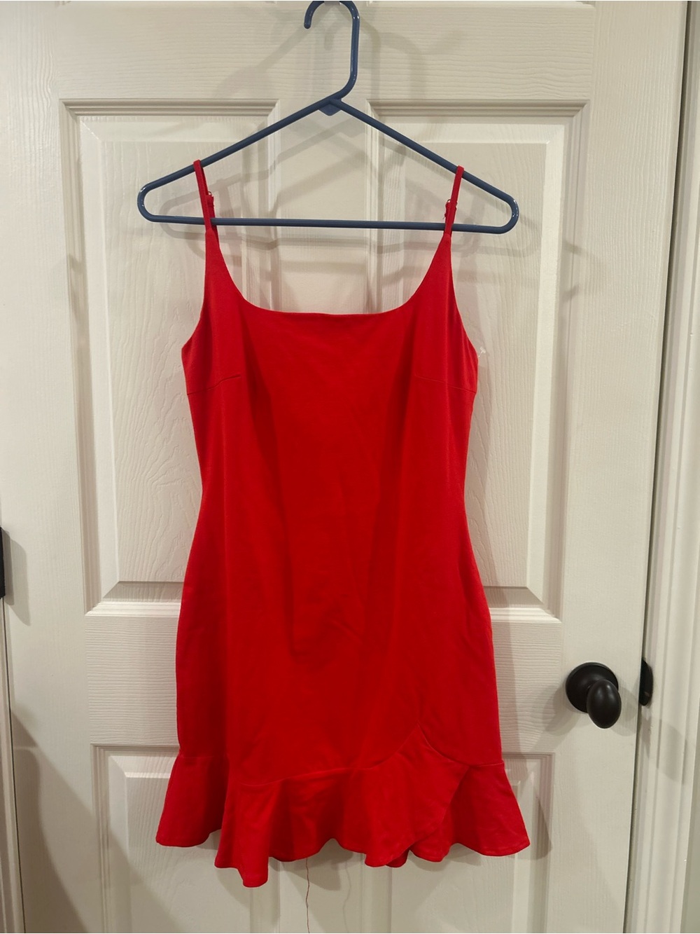 Princess Polly size 6 Red Spaghetti-Strap Ruffle-Hem Mini Dress